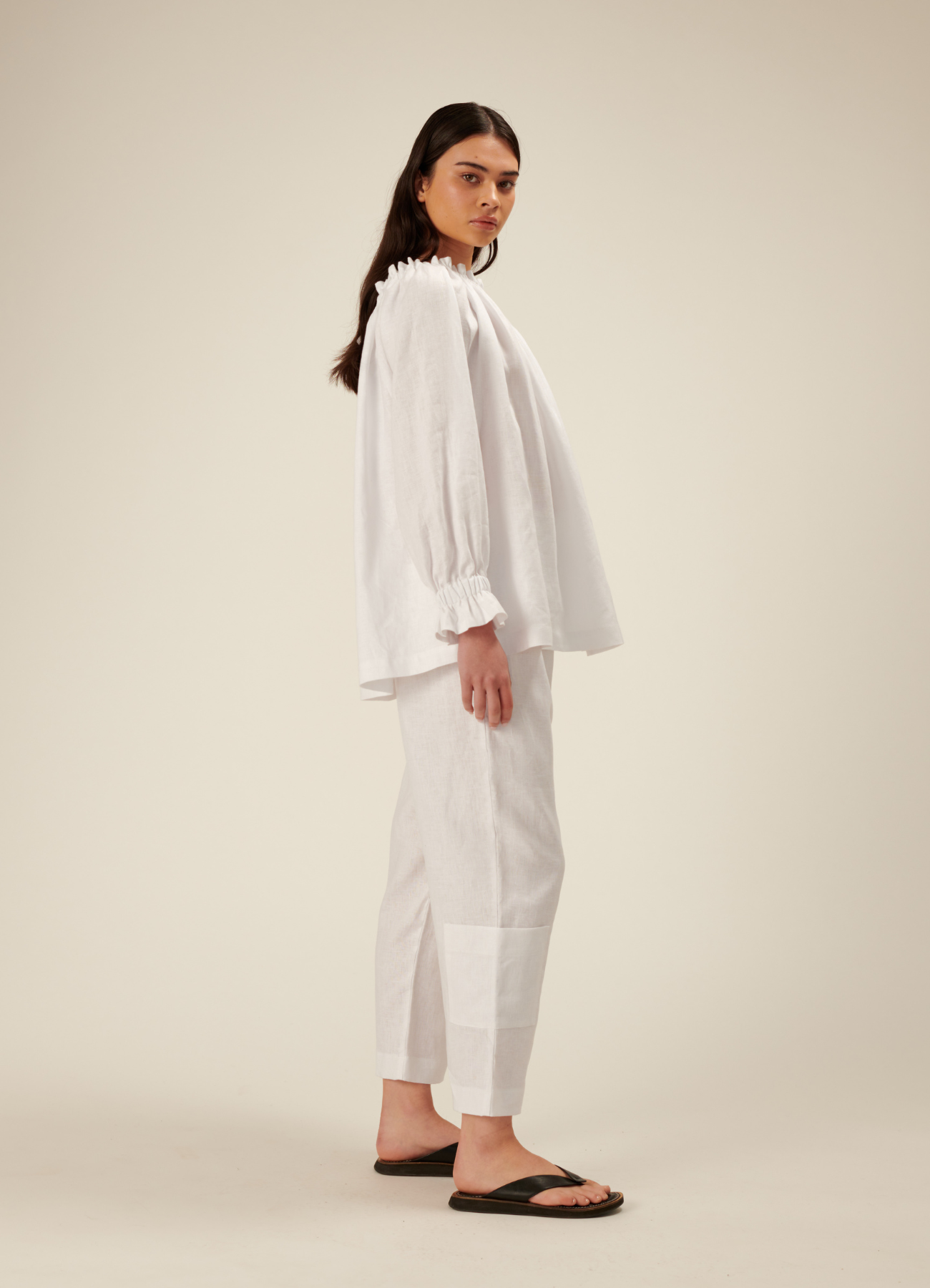 Iris Linen Pocket Pants - White