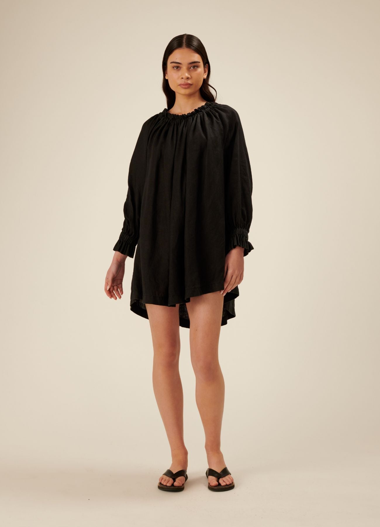 Florence Linen Mini Dress - Black