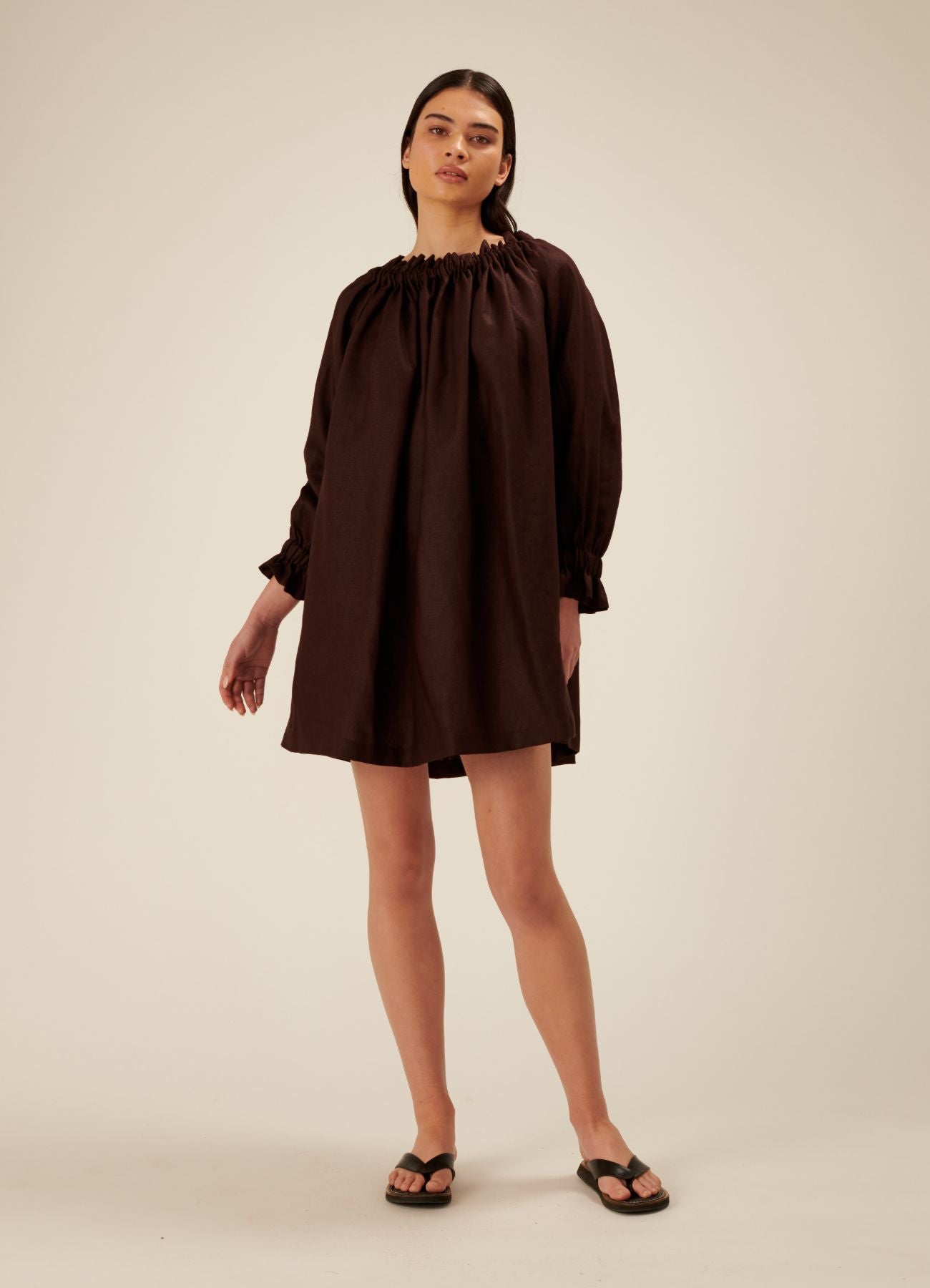 Florence Linen Mini Dress - Chocolate