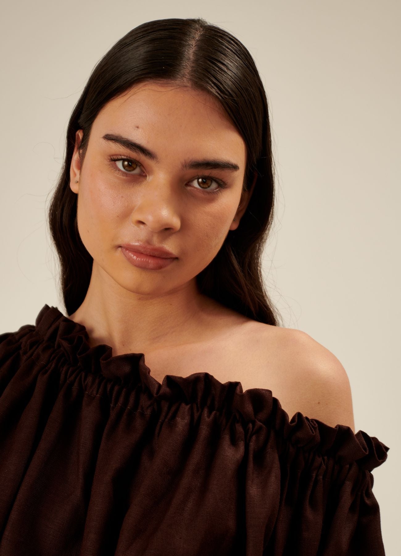 Florence Linen Mini Dress - Chocolate