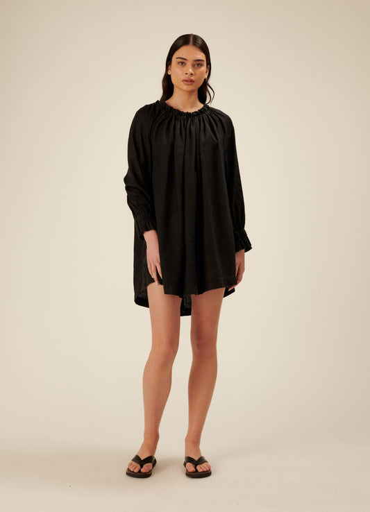 Florence Linen Mini Dress - Black
