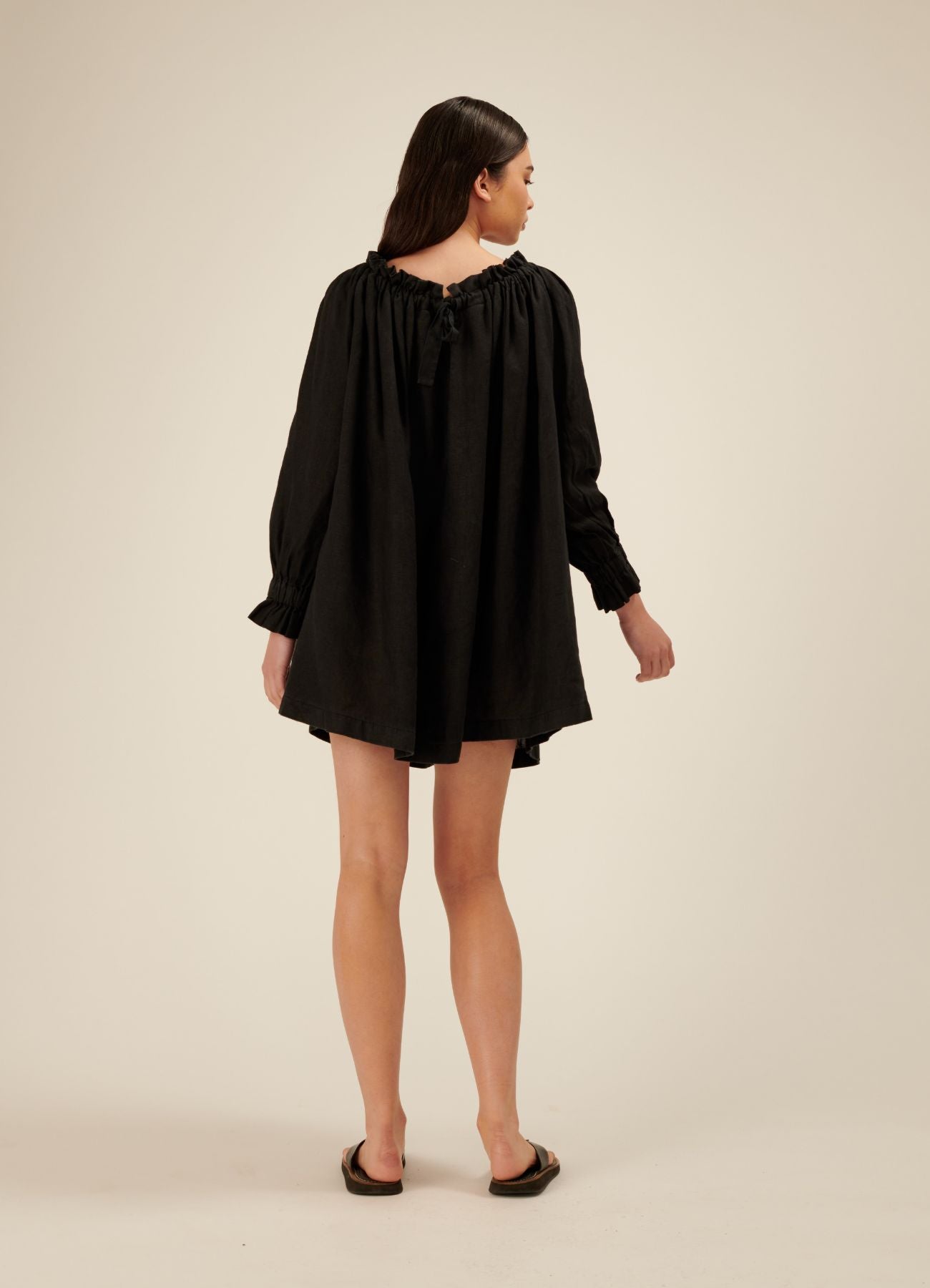 Florence Linen Mini Dress - Black