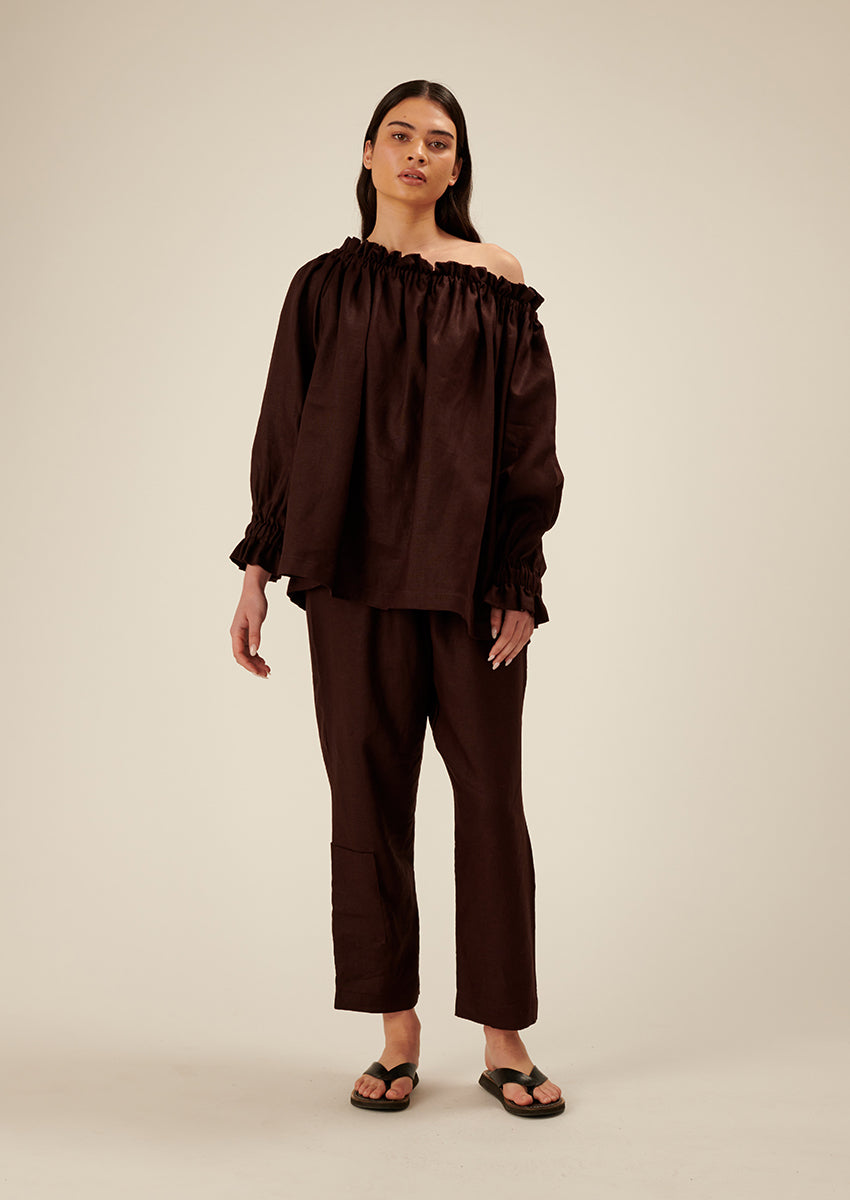 Junie Linen Blouse - Chocolate