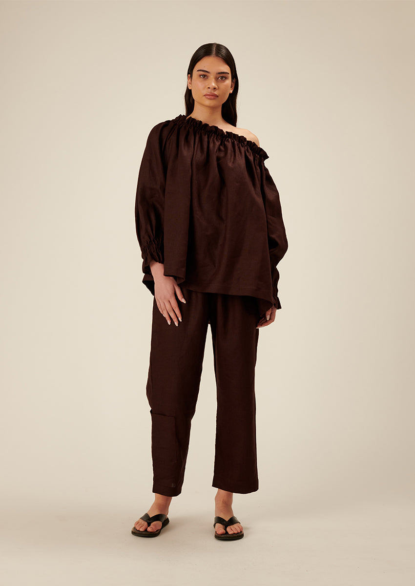 Junie Linen Blouse - Chocolate